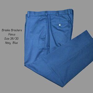 BROOKS BROTHERS Pants 38/30 Navy Blue Flat Front Belt Loops Pockets Bin 6